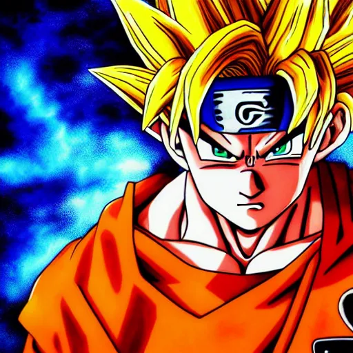 Image similar to ultra realistic portrait painting of a fusion of goku and naruto, art by akira toriyama, 4 k, dragon ball artstyle, cel shaded, highly detailed, epic lighting