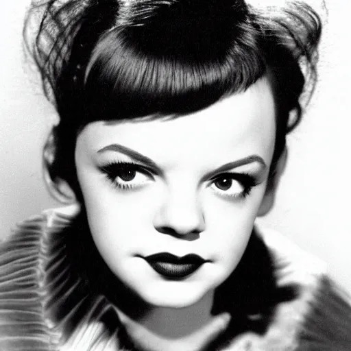 Prompt: photographic portrait of a hybrid of judy garland and christina ricci aged 2 2, with a fringe, 8 k