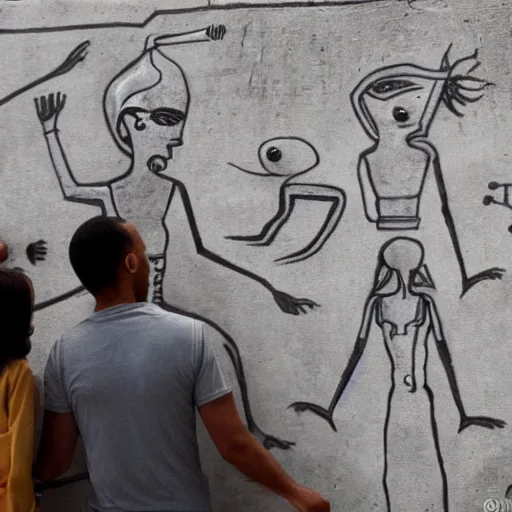 Image similar to gray aliens drawn on a egypt wall