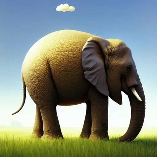 Prompt: an elephant on a green meadow art by Goro Fujita ilustration