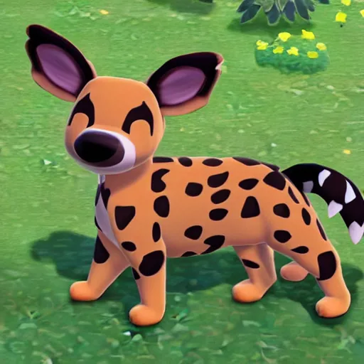 Prompt: kawaii african wild dog as an animal crossing character