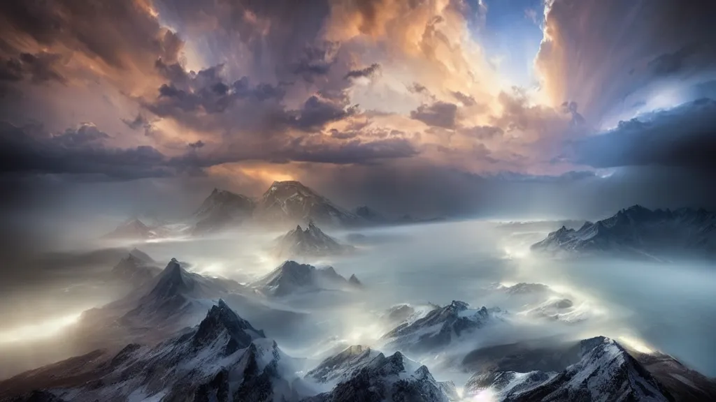 Image similar to amazing landscape photo of the end of the world by marc adamus, beautiful dramatic lighting