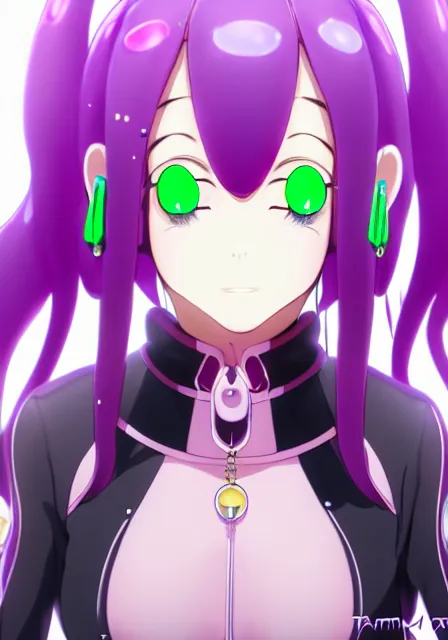 Image similar to portrait of a beautiful slime woman by aramaki shinji, tsurumaki kazuya, smug, 8 k, hd, saturated, flcl, hyperreality, fate grand order, symmetry