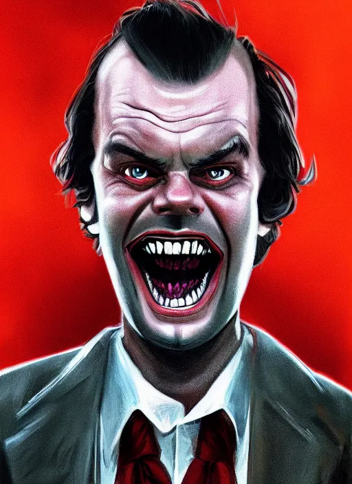 Image similar to young jack nicholson as jack torrance from the shining ( 1 9 8 0 ) portrait illustrated by rossdraws, vivid colors, soft lighting, digital artwork 4 k, best of artstation