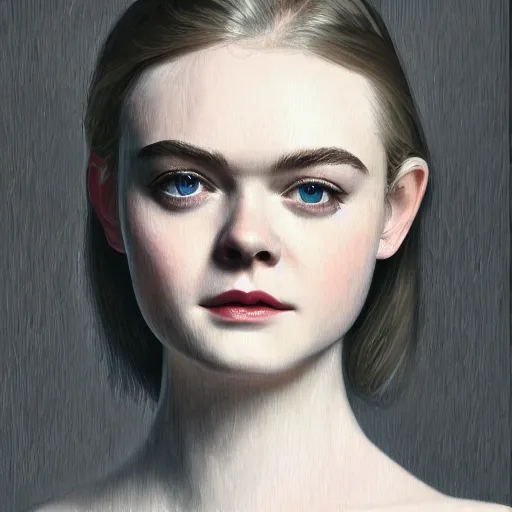 Image similar to professional painting of Elle Fanning in the style of Koson Ohara, head and shoulders portrait, symmetrical facial features, smooth, sharp focus, illustration, intricate, stormy weather, extremely detailed masterpiece,