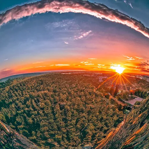 Prompt: fisheye view of sunset