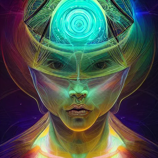 Image similar to beautiful portrait of intelligence, spatial space deformation in latent space, hologram, math art, astral plane, by artgerm and dan mumford and gustave dore, artstation