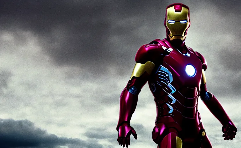 Image similar to Keanu Reeves as iron man, cinematic shot, high contrast