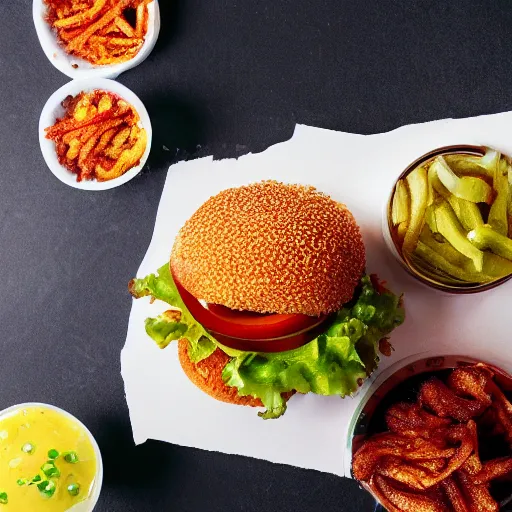 Image similar to a spicy crispy chicken burger, food photography, detailed, yum, fast food