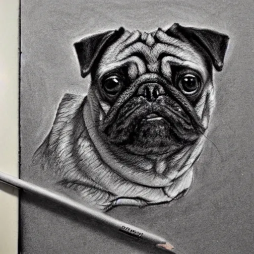 Image similar to sketchbook pencil drawing of a pug centipede, photo