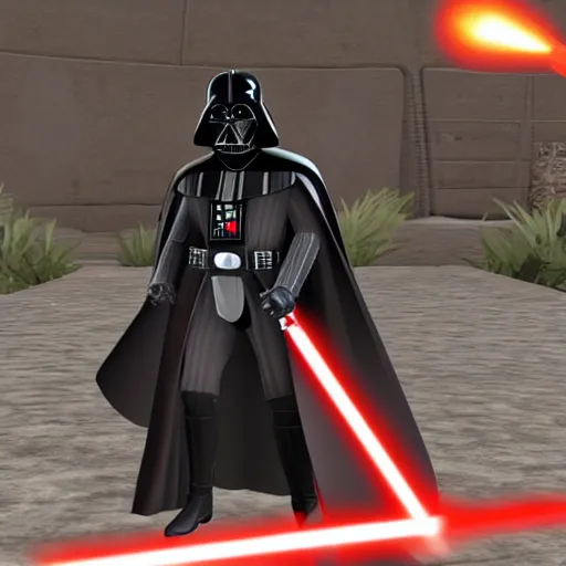 Prompt: video game screenshot of darth vader in star wars knights of the old republic
