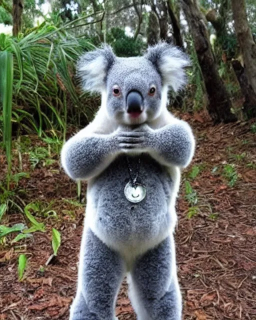 Image similar to a cute koala ninja cosplay, intricate, highly detailed, centered