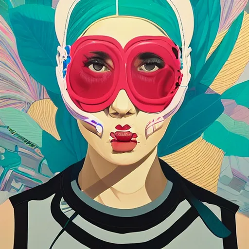 Image similar to Fashion weak portrait of people with sanitary mask, Tristan Eaton, artgerm, Victo Ngai, RHADS, ross draws