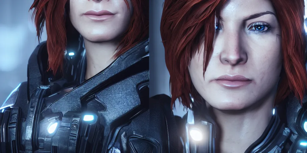 Image similar to femshep, cinematic lighting, trending on artstation, 4k, hyperrealistic, focused, extreme details, unreal engine 5, cinematic, masterpiece