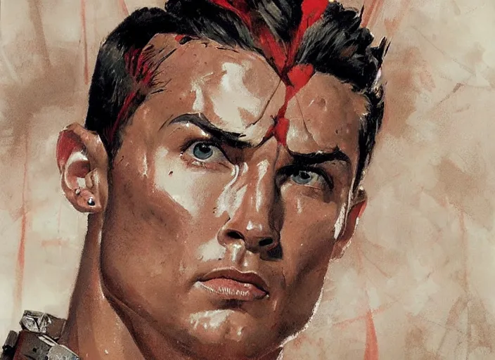 Image similar to a highly detailed beautiful portrait of cristiano ronaldo as kratos, by gregory manchess, james gurney, james jean