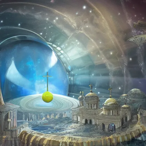 Image similar to dome science fiction underwater advanced orthodox city bubble landscape