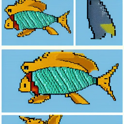 Image similar to 2 d pixel fantasy fish for video game