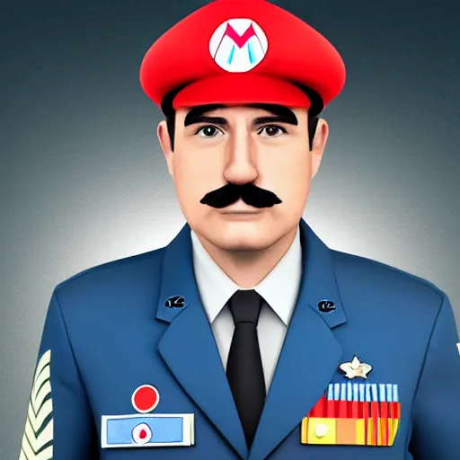 Image similar to mario as air force commander, hyper realistic,