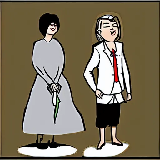 Image similar to very tall lady and very short lady, cartoon,