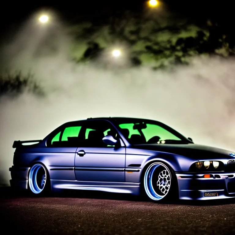 Prompt: close-up-photo BMW E36 turbo illegal meet, work-wheels, Gunma prefecture, misty at night, cinematic color, photorealistic, high detailed deep dish wheels, highly detailed, custom headlights, subtle neon underlighting