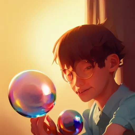 Image similar to boy with bubbles, behance hd by jesper ejsing, by rhads, makoto shinkai and lois van baarle, ilya kuvshinov, rossdraws global illumination