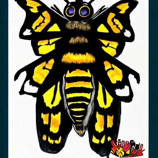 Prompt: a Death's-head hawkmoth drawn in the cartoon style of Dr. Seuss