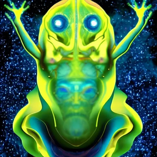 Prompt: the alien cosmic psychedelic tardigrade that awaits you at the end of all of space and time