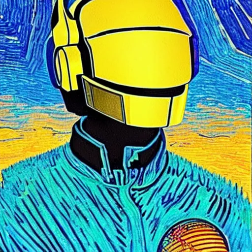 Image similar to “Daft Punk beautiful portrait in bright modern colors by Van Gogh”