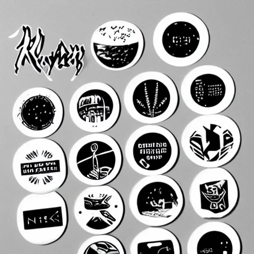 Image similar to black on white graphic design stickers in style of david rudnick, eric hu, acid, y 2 k