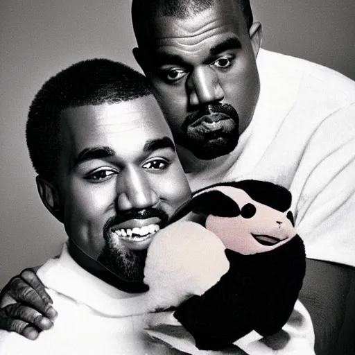 Image similar to kanye west smiling holding pikachu for a 1 9 9 0 s sitcom tv show, studio photograph, portrait c 1 2. 0