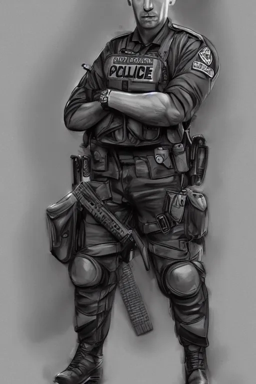 Image similar to london police officer heroically posing, highly detailed, digital art, sharp focus, trending on art station