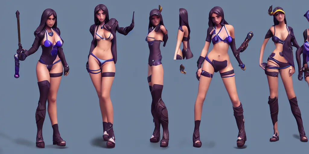 Image similar to rendered character sheet of Pool party Caitlyn in the game League of Legends, unreal engine 53d trending on art station