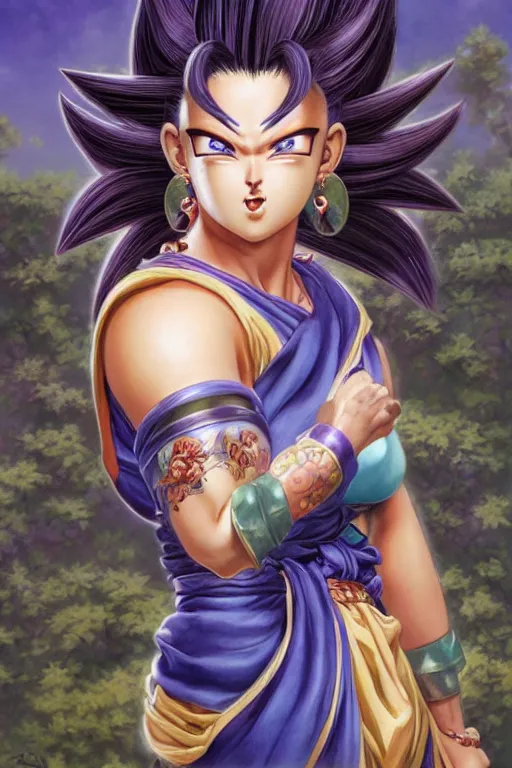 Prompt: beautiful female saiyan Potara Earring Fusion, exquisite detail, hyper realism, ornate, voluptuous, exquisite detail, masterpiece, voluptuous, cute face, 4k, art by Donato Giancola and Bayard Wu and WLOP and Artgerm