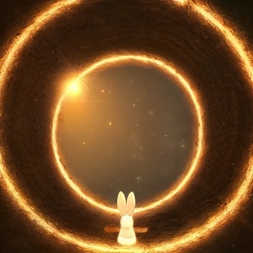 Image similar to photo of a cute bunny crossing dimensional portal , photorealistic, 4K