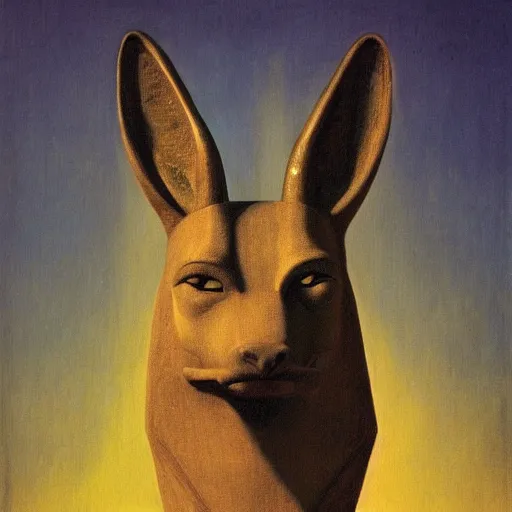 Image similar to Anubis by Raphael, Hopper, and Rene Magritte. detailed, romantic, enchanting, trending on artstation.