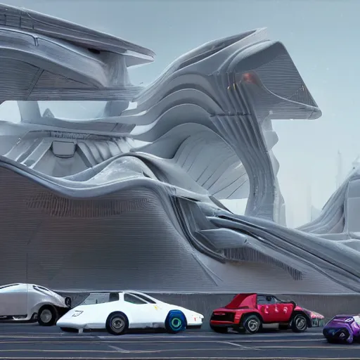 Image similar to sci-fi cars trucks motorcycles 50% of canvas in center and wall near structure on the coronation of napoleon and digital billboard photogrammetry point cloud in the middle and everything in style of zaha hadid and suprematism forms unreal engine 5 keyshot octane artstation trending in style of blade runner 2049 2017 ultra high detail ultra photo realistic 8k 16k in plastic dark tilt shift