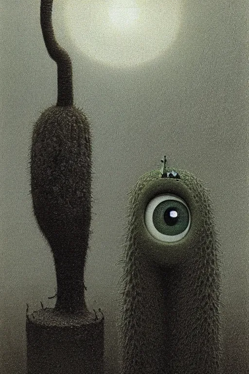 Image similar to a portrait of Mike Wazowski and the cactus eater by Beksinski