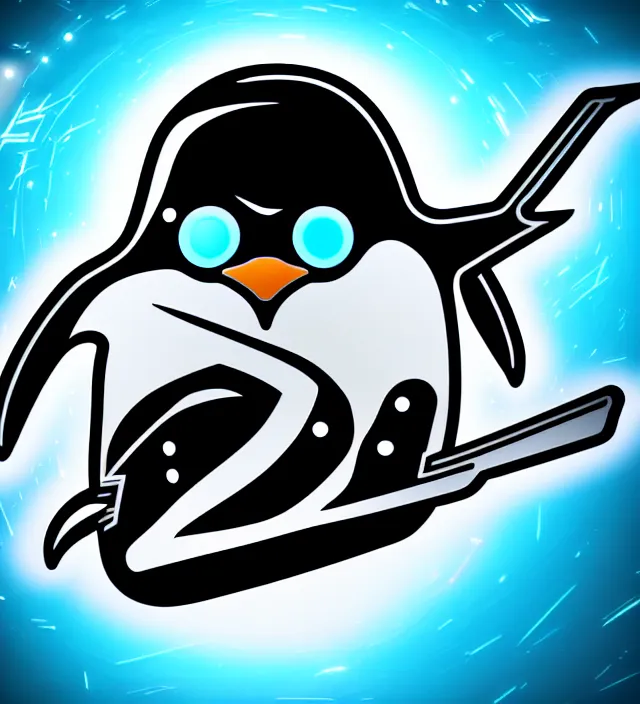 Prompt: studio beautiful cyberpunk esports penguin logo for a penguin!!!!!! studio level special effects and particles, intricate!!!!! professional, global illumination, cinematic, complex design!!!! perfectly shaded, hyperdetailed, epic