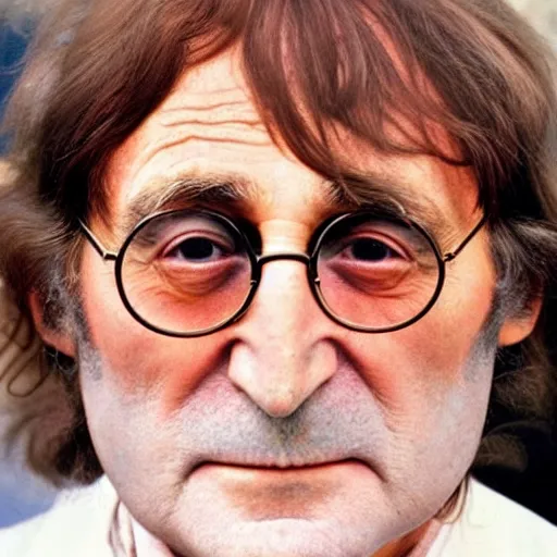 Image similar to A colored colorized real photograph of old John Lennon as an old man in his eighties with short hair in the 2010s, Old John Lennon, taken in the early 2020s, taken on a 2010s Camera, realistic, hyperrealistic, very realistic, very very realistic, highly detailed, very detailed, extremely detailed, detailed, digital art, trending on artstation, headshot and bodyshot, detailed face, very detailed face, very detailed face, real, real world, in real life, realism, HD Quality, 8k resolution, intricate details, colorized photograph, colorized photo, John Lennon as an old man with short hair, old, old man, headshot and bodyshot, old man that looks like John Lennon with short hair, old guy with short hair