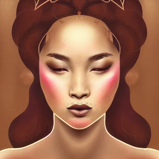 Prompt: vintage portrait of fairy goddess, zoom, rule of thirds, atmosphere, intricate, regal, latinas, ( brown skin ), symmetrical!!, loreal, maybelline, sephora, loreal, artstation, art by lee man fong, moody, ( ( cinematic ) ) concept art, filmic, vsco