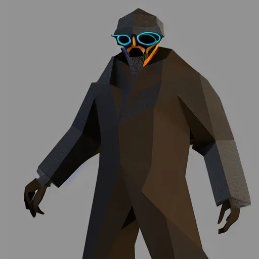 Prompt: a low poly render of G-MAN Half-Life 2