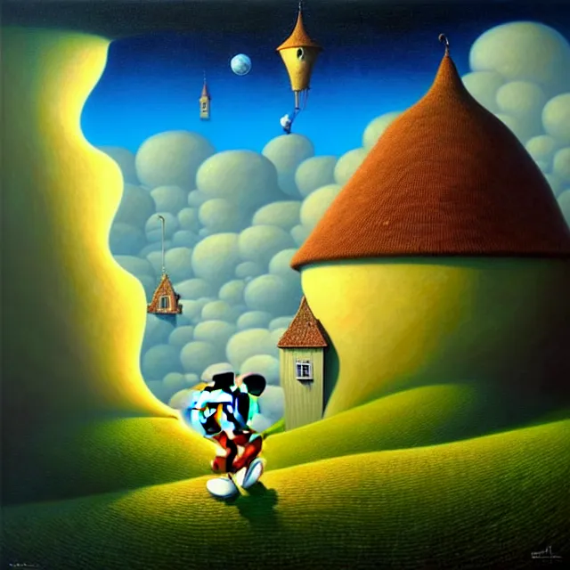 Image similar to gediminas pranckevicius an oil on canvas portrait painting of mickey mouse, surrealism, surrealist, cosmic horror, rob gonsalves, high detail