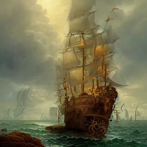 Prompt: a beautiful digital illustration painting of a detailed haunted pirate ship by benoit b. mandelbrot, steven belledin, martin johnson heade, lee madgwick, caspar david friedrich, and david rios ferreira. 8 k resolution trending on artstation concept art digital illustration