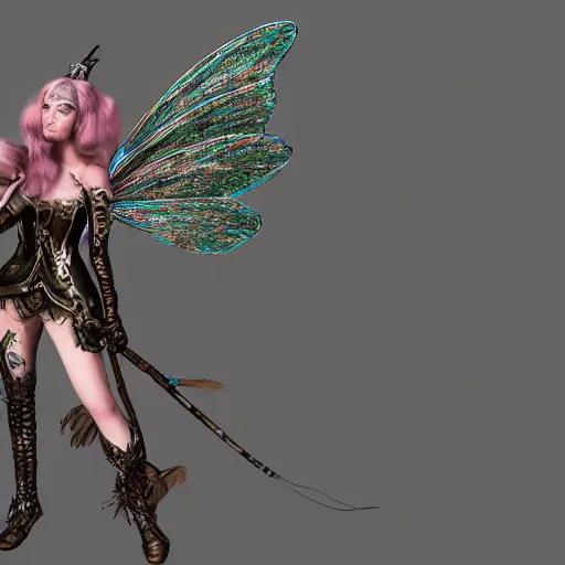 Prompt: wide shot of Grimes as a highly detailed fairy wargame character, trending on artstation, concept matte