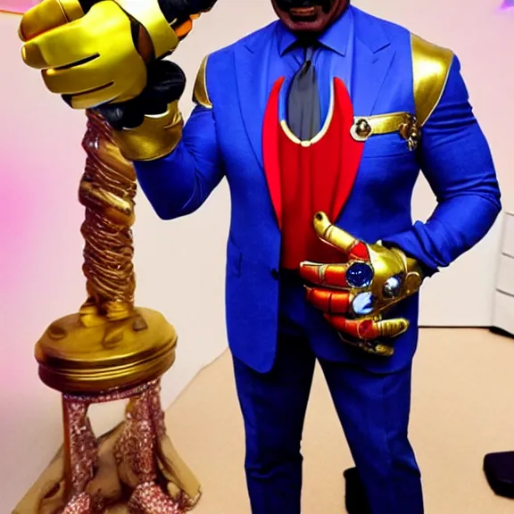 Prompt: Steve Harvey Wearing the infinity gauntlet