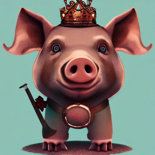 Image similar to A pig wearing a crown, with a light blue sword, 8k, Artstation, epic illustration