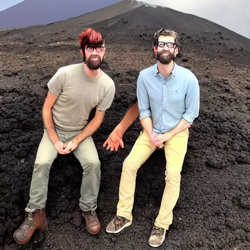 Image similar to rhett and link in a volcano