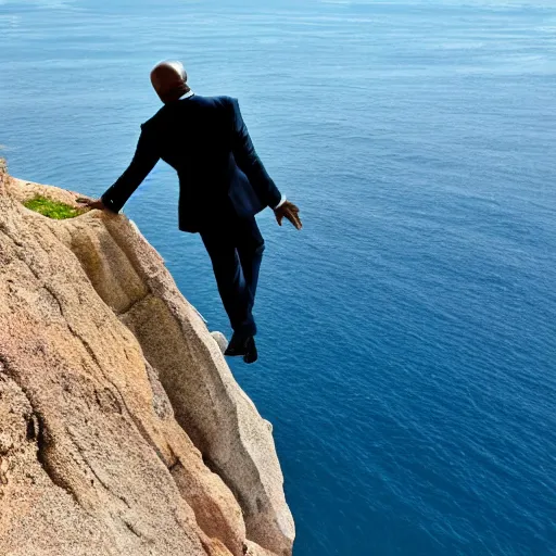 Image similar to Steve harvey hanging off the edge of a blue cliff