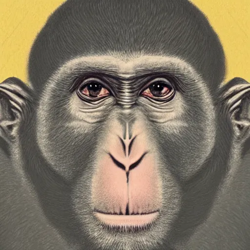 Image similar to portrait of a macaque wearing a gold chain, in the style of piccaso