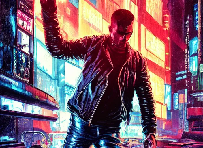 Prompt: cyberpunk kickboxing match ( blade runner 2 0 4 9, dystopian, cyberpunk 2 0 7 7 character design ). portrait by james gurney and laurie greasley, oil on canvas. cinematic, hyper realism, realistic proportions, dramatic lighting, high detail 4 k